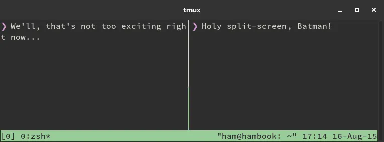 tmux: две панели с разными терминальными сессиями
